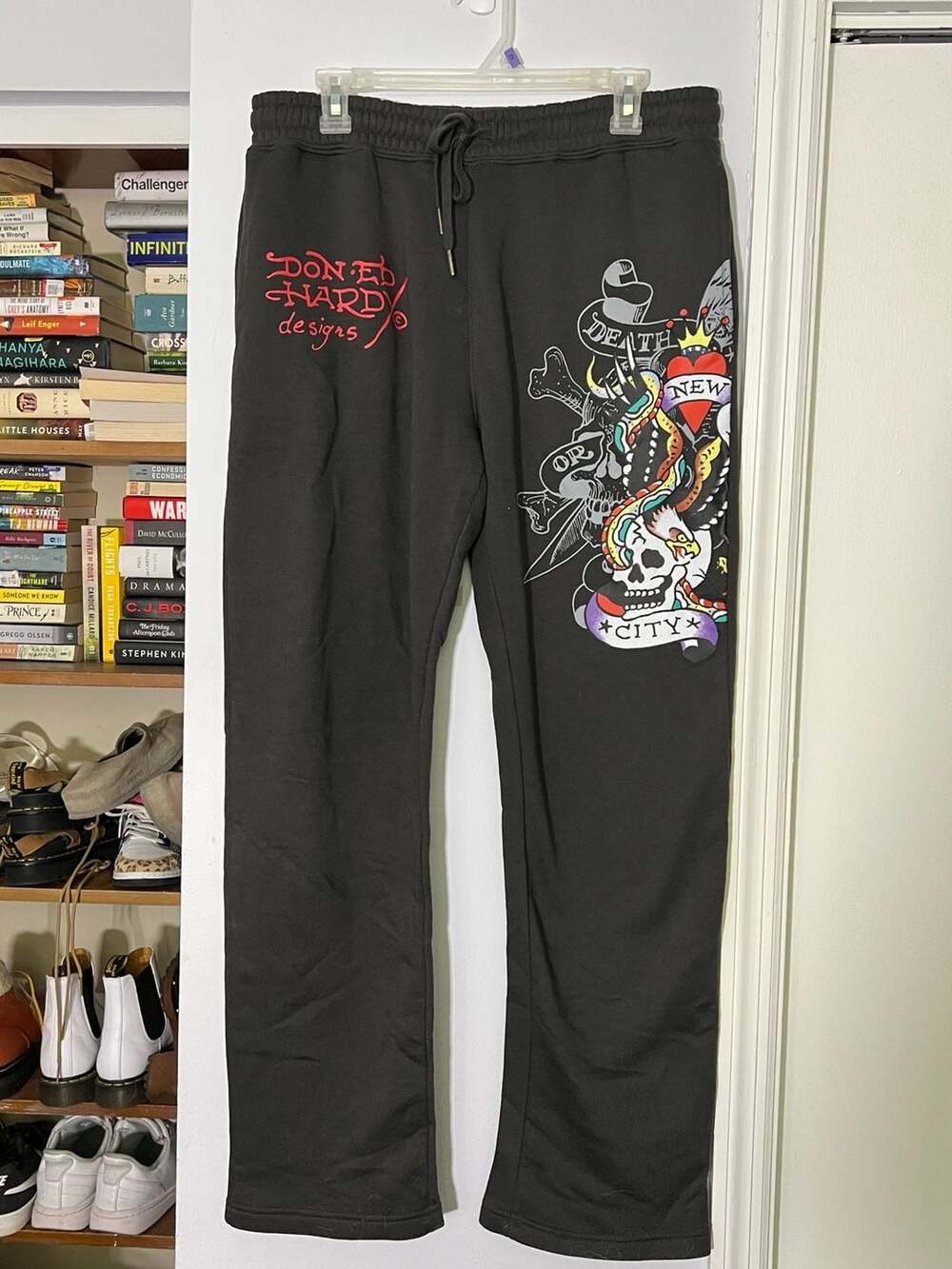 Ed Hardy Men's Black Sweatpants with Skull Graphic
